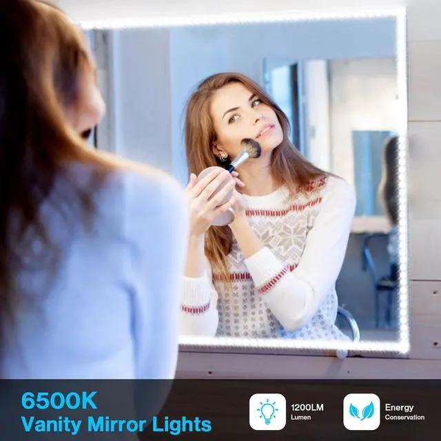 Alt view image 2 of 7 - White LED Strip Lights, 16.4ft Dimmable LED Light Strip, 12V 6000K Vanity Mirror Light with UL Listed Plug, 300 LEDs 2835 Flexible Led Lights for Bedroom Under Cabinet Kitchen