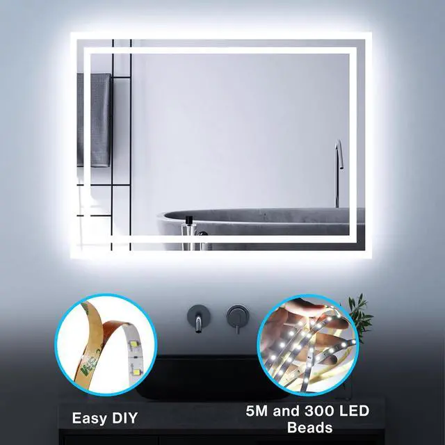 Alt view image 4 of 7 - White LED Strip Lights, 16.4ft Dimmable LED Light Strip, 12V 6000K Vanity Mirror Light with UL Listed Plug, 300 LEDs 2835 Flexible Led Lights for Bedroom Under Cabinet Kitchen