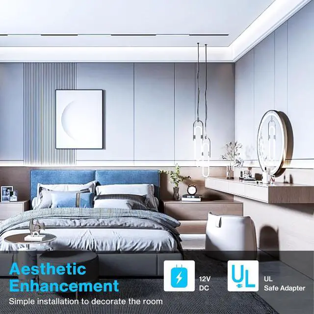 Alt view image 5 of 7 - White LED Strip Lights, 16.4ft Dimmable LED Light Strip, 12V 6000K Vanity Mirror Light with UL Listed Plug, 300 LEDs 2835 Flexible Led Lights for Bedroom Under Cabinet Kitchen