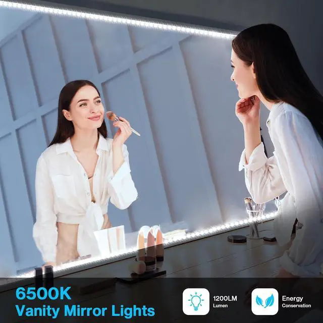Alt view image 2 of 7 - White LED Strip Lights, 32.8ft Dimmable Vanity Light, 6000K Daylight White LED Tape Lights with UL Listed Adapter, 12V 600 LEDs 2835 Led Lights for Bedroom Kitchen TV Mirror Stair