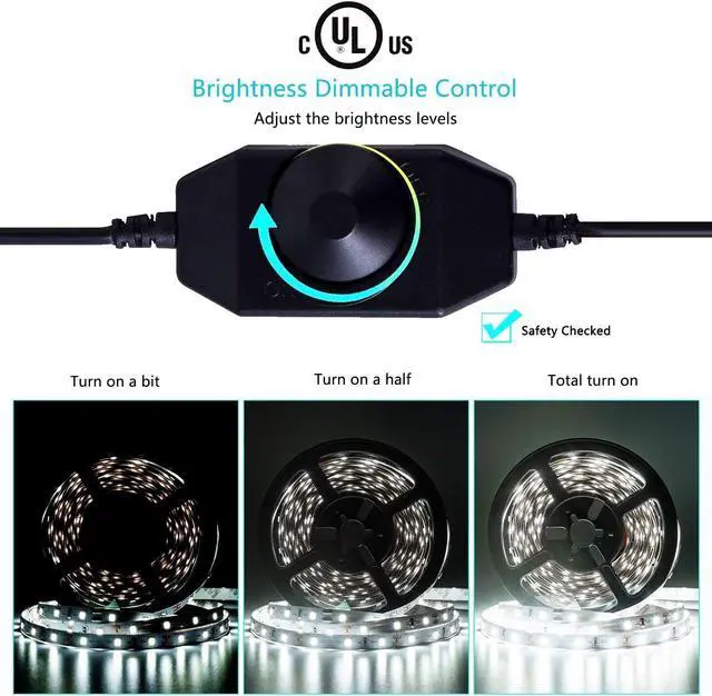 Alt view image 2 of 7 - 20FT White LED Strip Lights, Dimmable 6000K 360LEDs, Rope Strip Lights, Under Cabinet LED Strip Lights Tape with UL Power Supply for Kitchen, Wedding, Mirro, Not Waterproof.