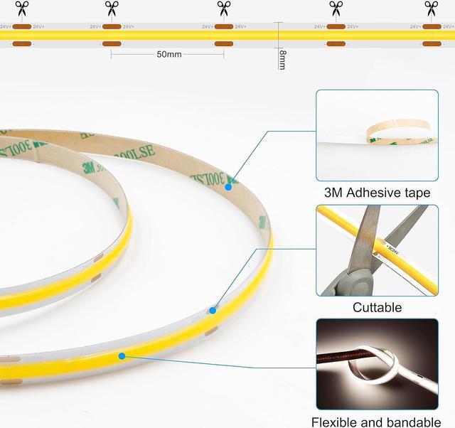 Alt view image 3 of 6 - COB LED Strip Light with Remote, Dimmable 16.4FT/5M Flexible High Density LED Light,4000K Natural White 2400LEDs Super Bright LED Light Strip CRI 90+ for Bedroom,Kitchen,DIY Home Decoration