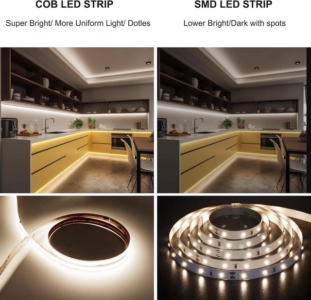 Alt view image 2 of 6 - COB LED Strip Light with Remote, Dimmable 16.4FT/5M Flexible High Density LED Light,4000K Natural White 2400LEDs Super Bright LED Light Strip CRI 90+ for Bedroom,Kitchen,DIY Home Decoration