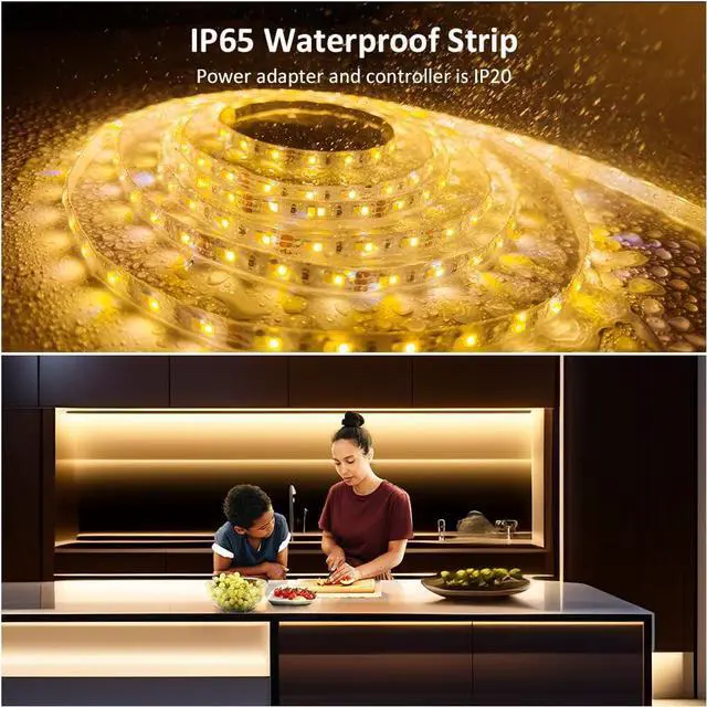 Alt view image 2 of 6 - 40ft Waterproof Tunable White LED Strip Lights, Dimmable Flexible Rope Light 3000K-6500K 12V Tape Light with Remote, Ribbon for Outdoor and Indoor Bedroom Home Mirror Kitchen Cabinet