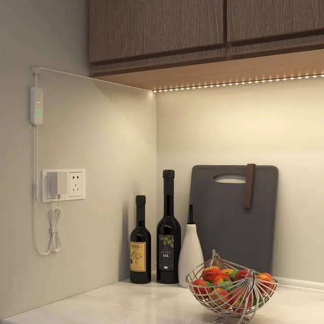 Alt view image 2 of 7 - Under Cabinet Led Lighting, 16.4ft LED Strip Lights Kit with Dimmer Control for Kitchen, Cabinet, Shelf, Counter, Bedroom and Décor, Warm White 3000K, 1050LM