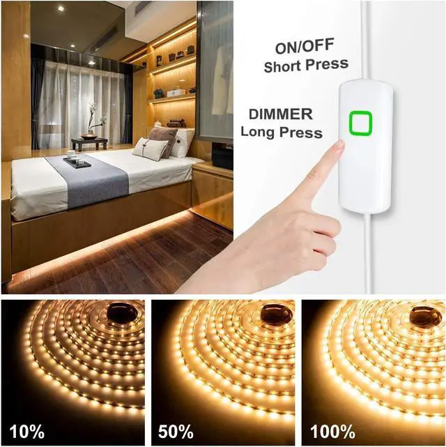Alt view image 3 of 7 - Under Cabinet Lighting Kit, 32.8 Ft Dimmable Led Strip Lights with 600 LEDs,12V, Low Power Safety Adapter, Flexible Tape Light for Kitchen Cabinet,Bedroom,Counter,Shelf (Warm White-3000k)