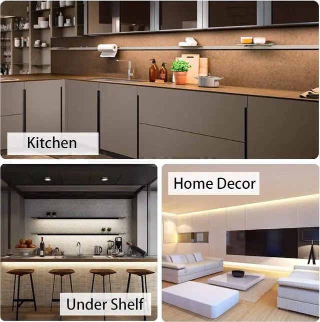 Alt view image 6 of 7 - Under Cabinet Lighting Kit, 32.8 Ft Dimmable Led Strip Lights with 600 LEDs,12V, Low Power Safety Adapter, Flexible Tape Light for Kitchen Cabinet,Bedroom,Counter,Shelf (Warm White-3000k)