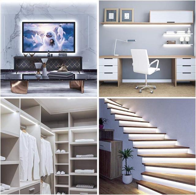 Alt view image 6 of 7 - White LED Strip Lights, Upgraded 16.4ft Dimmable LED Light Strip 6500K Bright Daylight White, Strong Adhesive, 300 LEDs Flexible Tape Lights for Mirror, Kitchen Cabinet, Bedroom, Christmas Decor