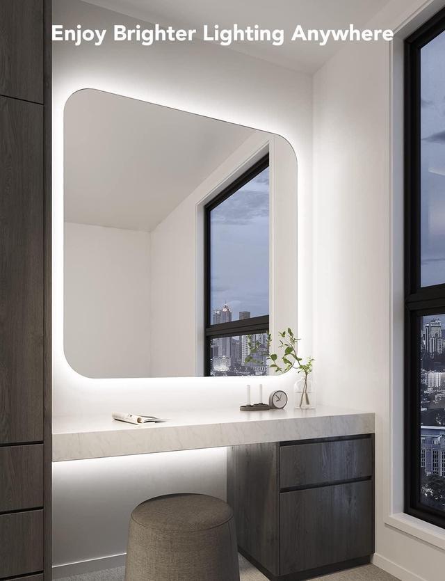 Alt view image 4 of 7 - White LED Strip Lights, Upgraded 16.4ft Dimmable LED Light Strip 6500K Bright Daylight White, Strong Adhesive, 300 LEDs Flexible Tape Lights for Mirror, Kitchen Cabinet, Bedroom, Christmas Decor