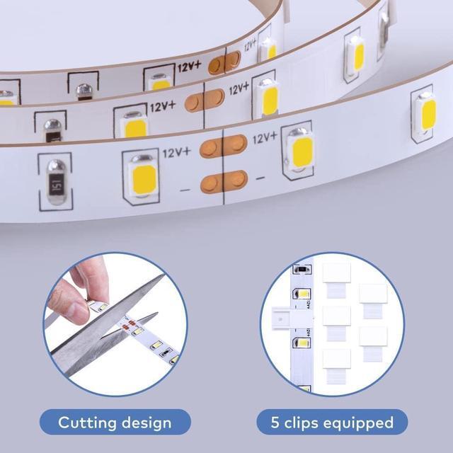 Alt view image 7 of 7 - White LED Strip Lights, Upgraded 16.4ft Dimmable LED Light Strip 6500K Bright Daylight White, Strong Adhesive, 300 LEDs Flexible Tape Lights for Mirror, Kitchen Cabinet, Bedroom, Christmas Decor