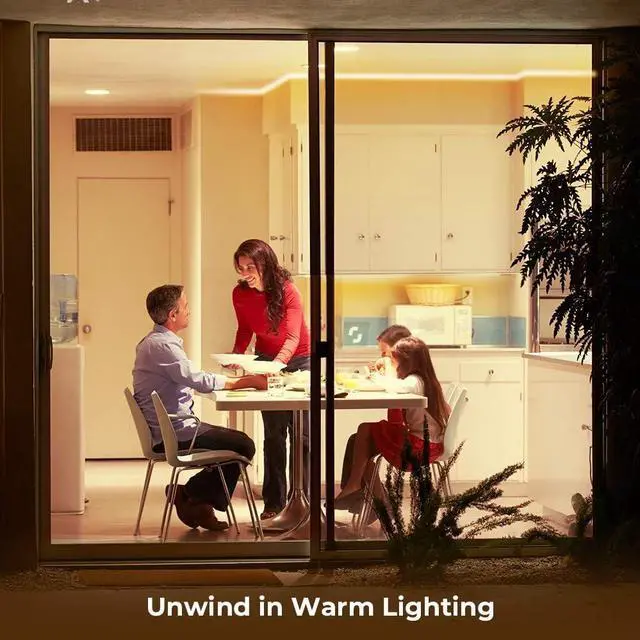 Alt view image 2 of 7 - Warm White LED Strip Lights, Bright 300 LEDs, 3000K Dimmable Light Strip 16.4ft with Control Box, LED Lights for Bedroom, Kitchen Cabinets, Living Room, ETL Listed Adapter Included