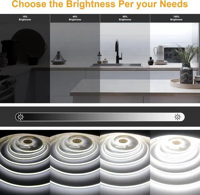 Alt view image 2 of 5 - 32.8ft White COB LED Strip Light, High Bright LED Strips with 320LEDs, RF Remote and UL Power Supply, 6000K Dimmable LED Lights for Bedroom, Kitchen, DIY Home Decoration, 2 Rolls of 16.4ft