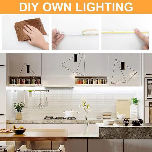 Alt view image 3 of 5 - 32.8ft White COB LED Strip Light, High Bright LED Strips with 320LEDs, RF Remote and UL Power Supply, 6000K Dimmable LED Lights for Bedroom, Kitchen, DIY Home Decoration, 2 Rolls of 16.4ft
