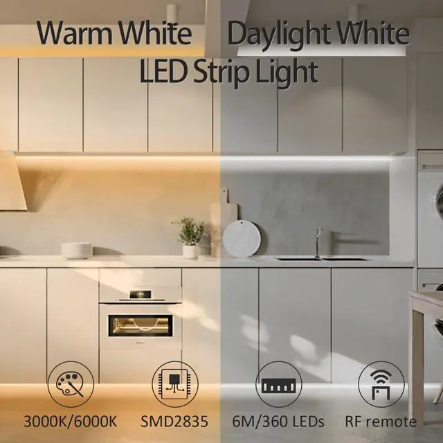 Alt view image 5 of 6 - 6m LED Strip Lights, 3000K-6000K Tunable White, 20ft Dimmable Bright LED Tape Lights 360 LEDs Flexible Vanity Mirror Light for Home, Kitchen, Under Cabinet, Bedroom