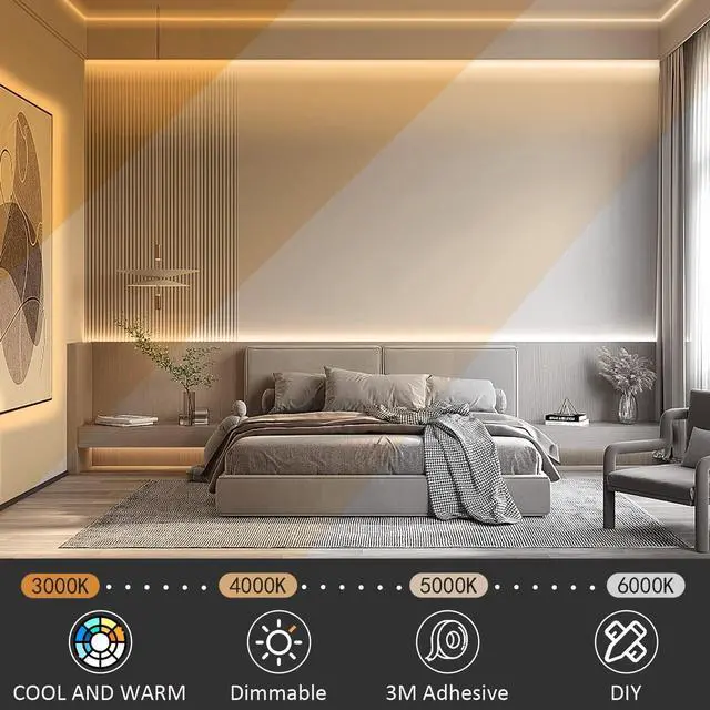 Alt view image 4 of 6 - 6m LED Strip Lights, 3000K-6000K Tunable White, 20ft Dimmable Bright LED Tape Lights 360 LEDs Flexible Vanity Mirror Light for Home, Kitchen, Under Cabinet, Bedroom