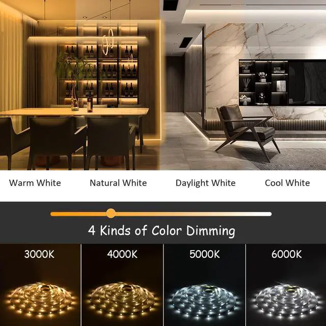Alt view image 2 of 6 - 6m LED Strip Lights, 3000K-6000K Tunable White, 20ft Dimmable Bright LED Tape Lights 360 LEDs Flexible Vanity Mirror Light for Home, Kitchen, Under Cabinet, Bedroom