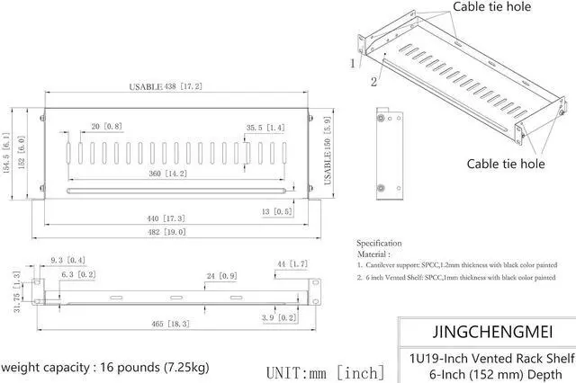 Alt view image 6 of 6 - 1U Disassembled Vented Rack Shelf Universal Rack Tray No Lip for 19 Inches Network Cabinet or Server Rack (6 Inches Deep)