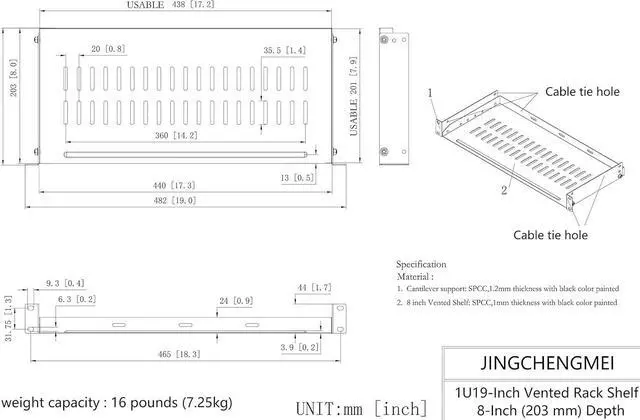 Alt view image 4 of 6 - 1U Disassembled Vented Rack Shelf Universal Rack Tray No Lip for 19 Inches Network Cabinet or Server Rack (8 Inches Deep)
