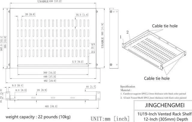 Alt view image 4 of 6 - 1U Vented Rack Shelf Universal Rack Tray No Lip for 19 Inches Network Cabinet or Server Rack (12 Inches Deep)