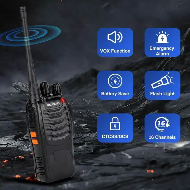Alt view image 6 of 6 - Walkie Talkies 888S Rechargeable Long Range with Earpieces for Adults, 16 Channel Professional Radio Handheld Two Way Radios Li-ion Battery and Charger Included (4pack with 4earpiece)