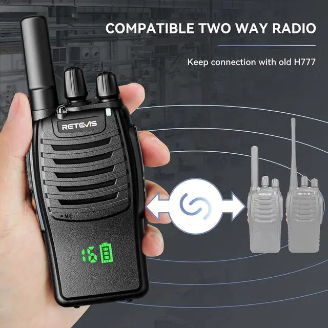 Alt view image 5 of 7 - H-777H Walkie Talkies,Rechargeable Two Way Radio, Hidden Display,Channel Display,USB-C,Short Antenna,Handheld 2 Way Radio with Emergency Alarm for Business Education (10 Pack)