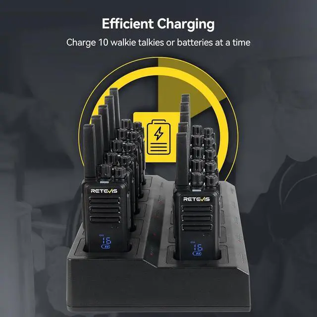 Alt view image 3 of 7 - RT68H 2 Way Radio Long Range (10 Pack) with 10 Way Charger,Rechargeable Walkie Talkies for Adults,Easier Charging,Easier Management,LCD Display, Keypad Lock,Hands Free Compact Walkie Talkie