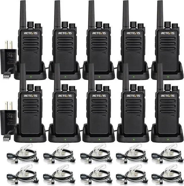 Main image of RT68 Two-Way Radios Long Range, Walkie Talkies for Adults, 2 Way Radio with Earpiece, Walkie Talkie Rechargeable with Charging Base, for Manufacturing Restaurant Business School(10 Pack)