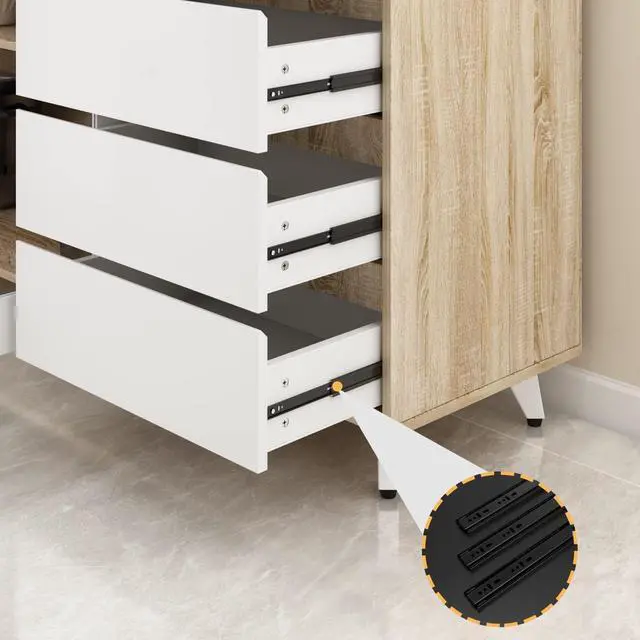 Alt view image 7 of 7 - Large Kitchen Hutch Cabinet, Storage Cupboard Pantry with 4 Glass Doors, 4 Drawers & Microwave Shelf, for Kitchen Open Storage, White/Oak (63" W x 15.7" D x 74.8" H)