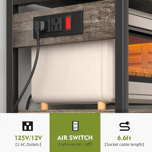 Alt view image 5 of 7 - Bakers Rack with Storage Cabinet Coffee Bar Cabinet Bakers Rack with Power Outlet Microwave Stand with Storage for Kitchen, Space Saving, Easy Assembly,OAK