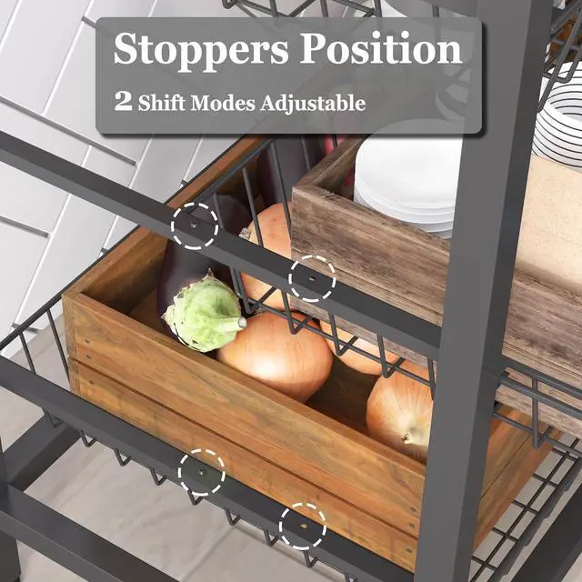Alt view image 5 of 7 - Kitchen Bakers Rack with Baskets and Door,Industrial Microwave Oven Stand,Kitchen Utility Storage Shelf,Free Standing Kitchen Utility Cart Storage Shelf Organizer with Hooks
