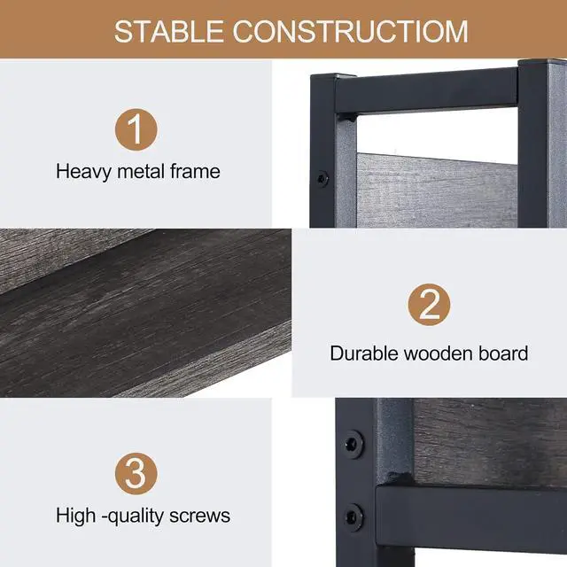 Alt view image 3 of 7 - Kitchen Bakers Rack with Baskets,5-Tier Kitchen Utility Storage Shelf with Hooks, Microwave Oven Stand Rack, Free Standing Kitchen Shelf Vintage Grey