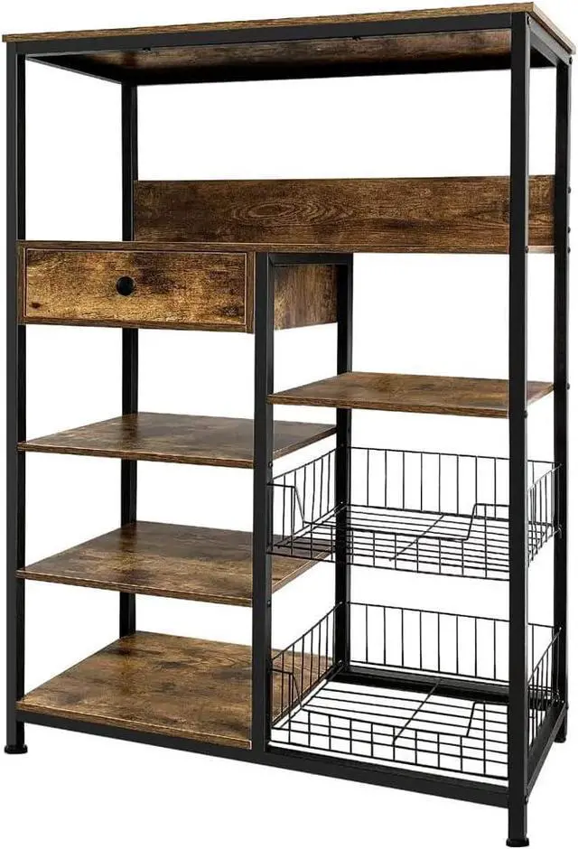 Main image of 5-Tier Kitchen Bakers Rack,Industrial Microwave Oven Stand,Kitchen Utility Storage Shelf,Free Standing Kitchen Organizer for Spices, Pots, Pans and Oven (Rustic Brown)