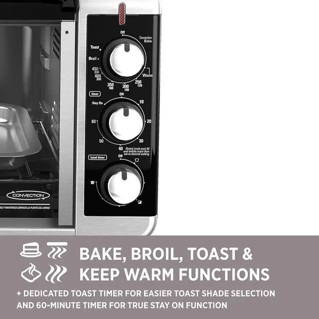 Alt view image 6 of 7 - BLACK+DECKER 8-Slice Extra Wide Convection Toaster Oven, Fits 9"x13" Oven Pans and 12" Pizza, Bake, Toast, Broil, and Keep Warm Functions, Countertop Compact Design with Stainless Steel Finish