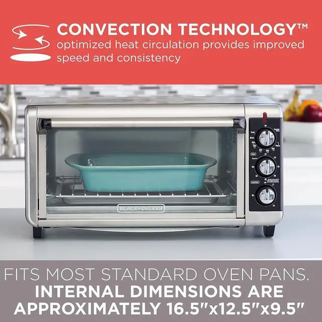 Alt view image 4 of 7 - BLACK+DECKER 8-Slice Extra Wide Convection Toaster Oven, Fits 9"x13" Oven Pans and 12" Pizza, Bake, Toast, Broil, and Keep Warm Functions, Countertop Compact Design with Stainless Steel Finish