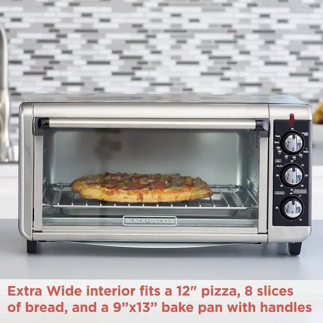 Alt view image 7 of 7 - BLACK+DECKER 8-Slice Extra Wide Convection Toaster Oven, Fits 9"x13" Oven Pans and 12" Pizza, Bake, Toast, Broil, and Keep Warm Functions, Countertop Compact Design with Stainless Steel Finish