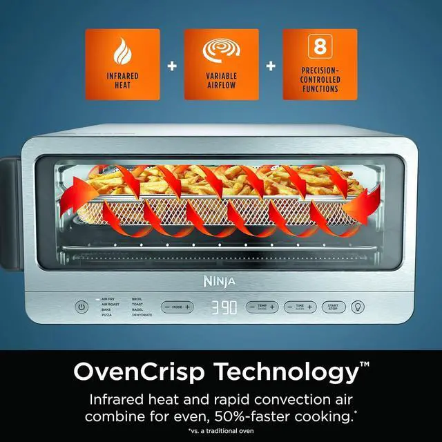 Alt view image 3 of 7 - Ninja Flip Toaster Oven&Air Fryer, 8-in-1 Functionality, Flip Up&Away Capability for Storage Space, LargeCapacity, Air Fry Basket, SheetPan, Wire Rack&Removable Crumb Tray, Stainless,1800 watts, SP151