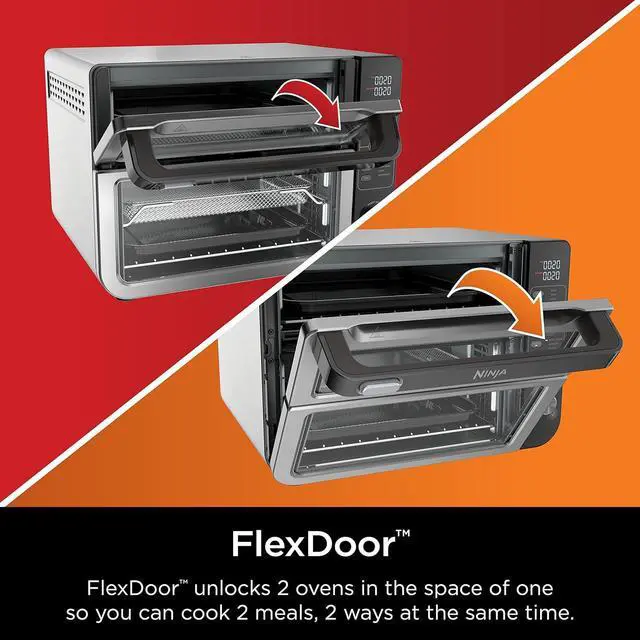 Alt view image 3 of 7 - Ninja DCT401 12-in-1 Double Oven with FlexDoor, FlavorSeal & Smart Finish, Rapid Top Convection and Air Fry Bottom , Bake, Roast, Toast, Air Fry, Pizza and More, Stainless Steel