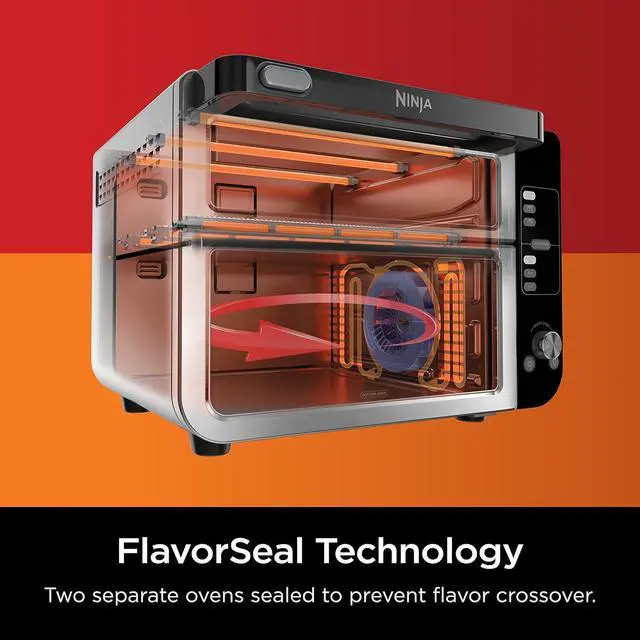 Alt view image 4 of 7 - Ninja DCT401 12-in-1 Double Oven with FlexDoor, FlavorSeal & Smart Finish, Rapid Top Convection and Air Fry Bottom , Bake, Roast, Toast, Air Fry, Pizza and More, Stainless Steel
