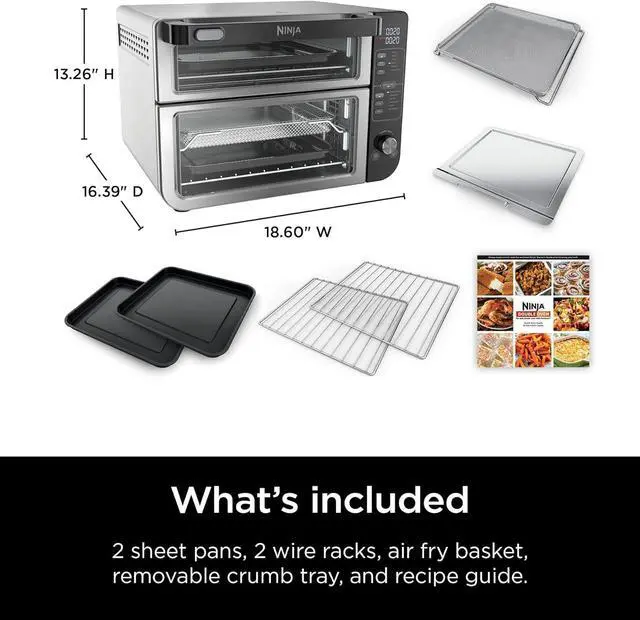 Alt view image 2 of 7 - Ninja DCT401 12-in-1 Double Oven with FlexDoor, FlavorSeal & Smart Finish, Rapid Top Convection and Air Fry Bottom , Bake, Roast, Toast, Air Fry, Pizza and More, Stainless Steel