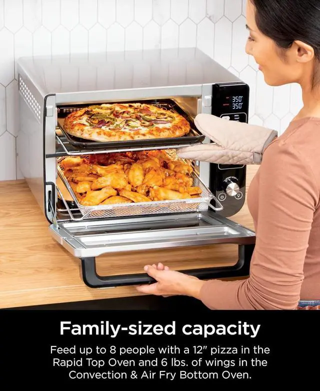 Alt view image 7 of 7 - Ninja DCT401 12-in-1 Double Oven with FlexDoor, FlavorSeal & Smart Finish, Rapid Top Convection and Air Fry Bottom , Bake, Roast, Toast, Air Fry, Pizza and More, Stainless Steel