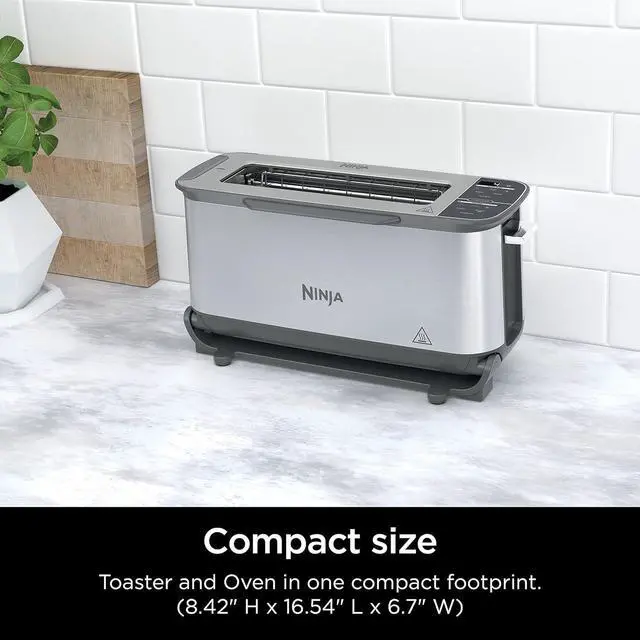 Alt view image 5 of 7 - Ninja ST101 Foodi 2-in-1 Flip Toaster, 2-Slice Capacity, Compact Toaster Oven, Snack Maker, Reheat, Defrost, 1500 Watts, Stainless Steel, 6 Functions