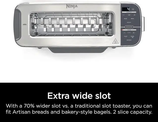 Alt view image 4 of 7 - Ninja ST101 Foodi 2-in-1 Flip Toaster, 2-Slice Capacity, Compact Toaster Oven, Snack Maker, Reheat, Defrost, 1500 Watts, Stainless Steel, 6 Functions