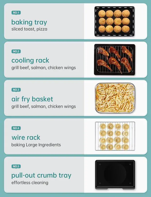 Alt view image 4 of 7 - [21 QT& 6-in-1] Toaster Oven & Air Fryer, Compact Toaster Ovens Countertop with 5 Slices 1500W Rapid Heat Air Fryer Toaster Oven Combo Stainless Steel for Bake/Toast/Broil/Air Fryer/Defrost