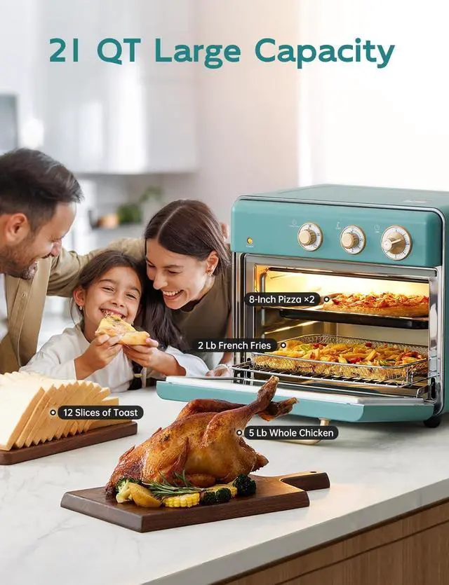 Alt view image 6 of 7 - [21 QT& 6-in-1] Toaster Oven & Air Fryer, Compact Toaster Ovens Countertop with 5 Slices 1500W Rapid Heat Air Fryer Toaster Oven Combo Stainless Steel for Bake/Toast/Broil/Air Fryer/Defrost