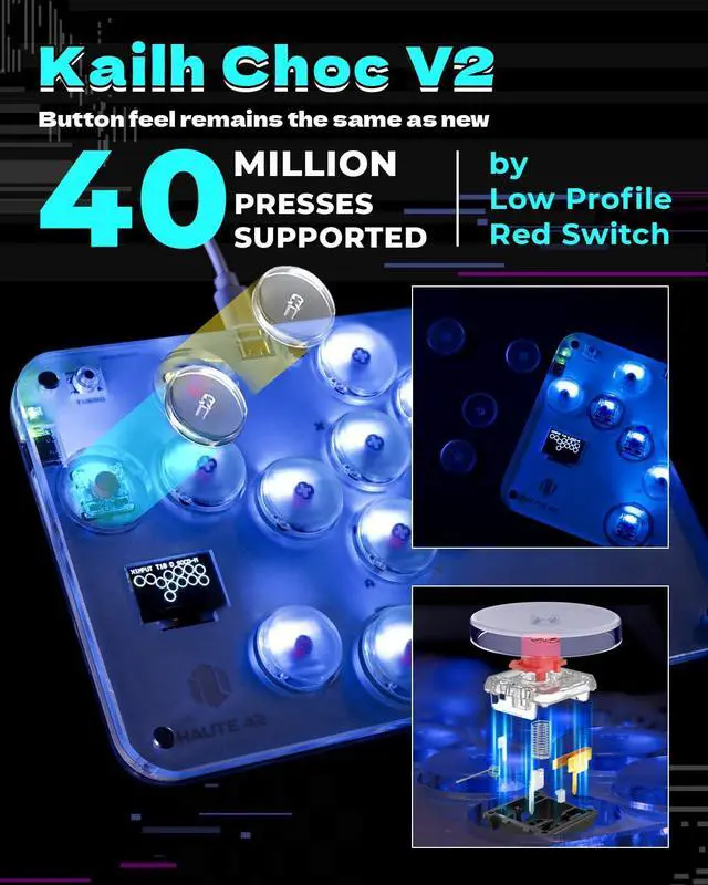 Alt view image 2 of 7 - Haute42 Arcade Stick S16 All-Button Gamerfinger with Custom RGB & Turbo Functions,Arcade Controller Street Fight for PC/Ps3/Ps4/Switch/Steam Game Keyboard-Supports Hot Swap & SOCD