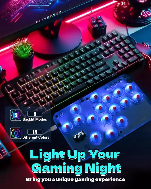 Alt view image 4 of 7 - Haute42 Arcade Stick S16 All-Button Gamerfinger with Custom RGB & Turbo Functions,Arcade Controller Street Fight for PC/Ps3/Ps4/Switch/Steam Game Keyboard-Supports Hot Swap & SOCD