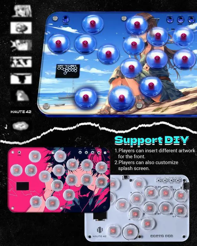 Alt view image 5 of 7 - Haute42 Arcade Stick S16 All-Button Gamerfinger with Custom RGB & Turbo Functions,Arcade Controller Street Fight for PC/Ps3/Ps4/Switch/Steam Game Keyboard-Supports Hot Swap & SOCD