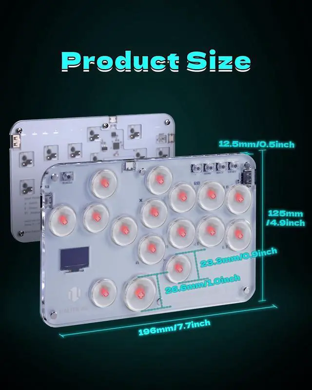 Alt view image 7 of 7 - Haute42 Arcade Stick S16 All-Button Gamerfinger with Custom RGB & Turbo Functions,Arcade Controller Street Fight for PC/Ps3/Ps4/Switch/Steam Game Keyboard-Supports Hot Swap & SOCD