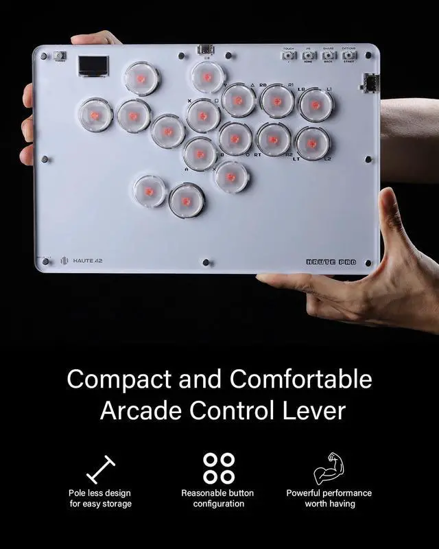 Alt view image 6 of 7 - Haute42 Arcade Stick T16, All-Button Arcade Controller for Switch/PC/PS4/PS3 /Steam Deck, Slim Arcade Fight Stick Game Keyboard with Turbo & Custom RGB, Supports Hot-Swap & SOCD