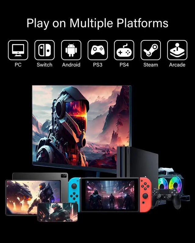 Alt view image 3 of 7 - Haute42 Arcade Stick T16, All-Button Arcade Controller for Switch/PC/PS4/PS3 /Steam Deck, Slim Arcade Fight Stick Game Keyboard with Turbo & Custom RGB, Supports Hot-Swap & SOCD